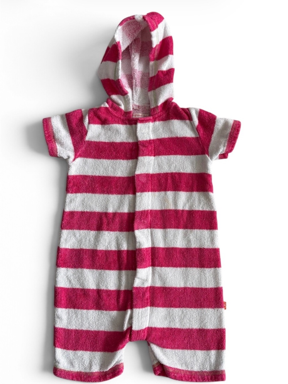 Magnificent Baby Hooded Striped One-Piece Romper - Pink & White 18 Months